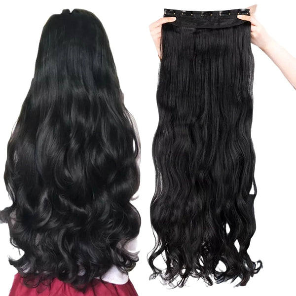 Synthetic Long Wavy and straight 5 Clips Hair Extensions 22Inch Clip On Hair Extensions