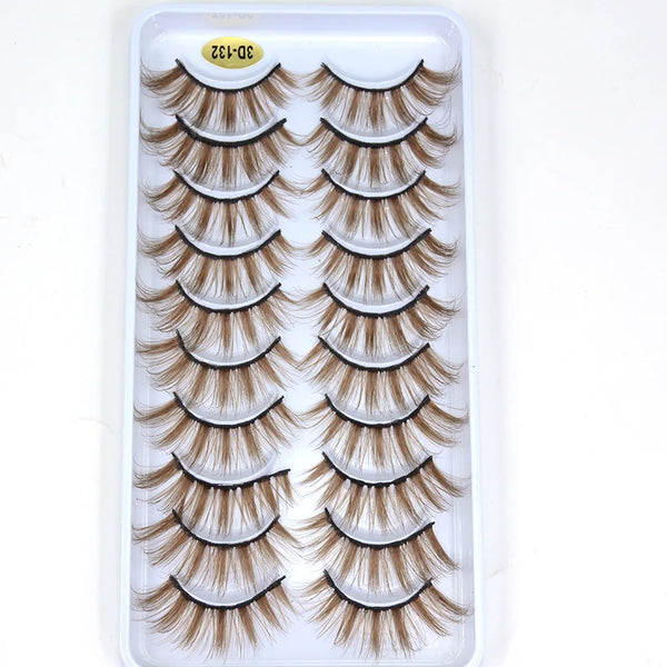 10 Pairs Natural Brown Eyelashes 3D Korea Silk Fiber Colored Blonde Brown Dark Brown Lashes fluffy