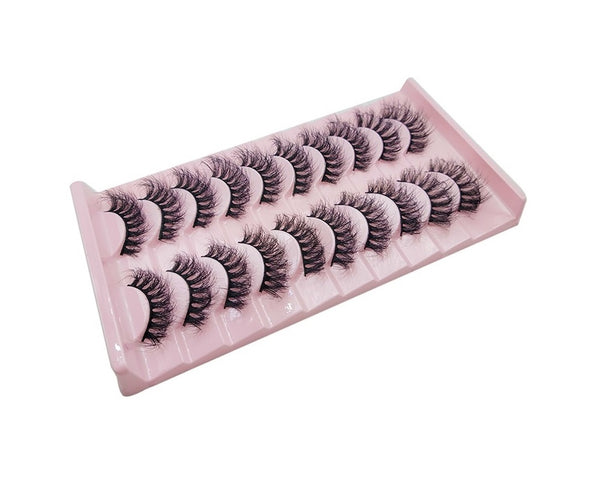 10 pairs of false eyelashes neatly arranged in a box, ready to enhance your eyes with a touch of glamour.