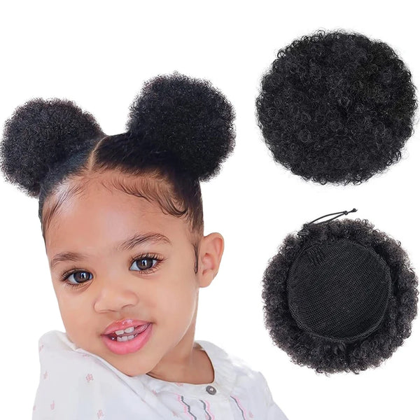 Kids Hair Puff Natural Black Mini Afro Puff Drawstring Ponytail for Girls 4 Inch Kinky Curly Hair