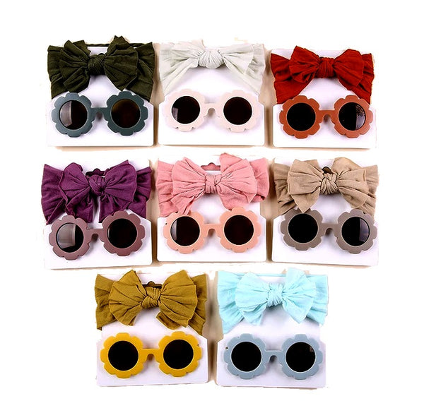 2/3Pcs/Set Cotton Bows Hair Clips Sunglasses for Kids Girls Cute Vintage Sun Flower Glasses Cool Headwear Hair Accessories Gifts