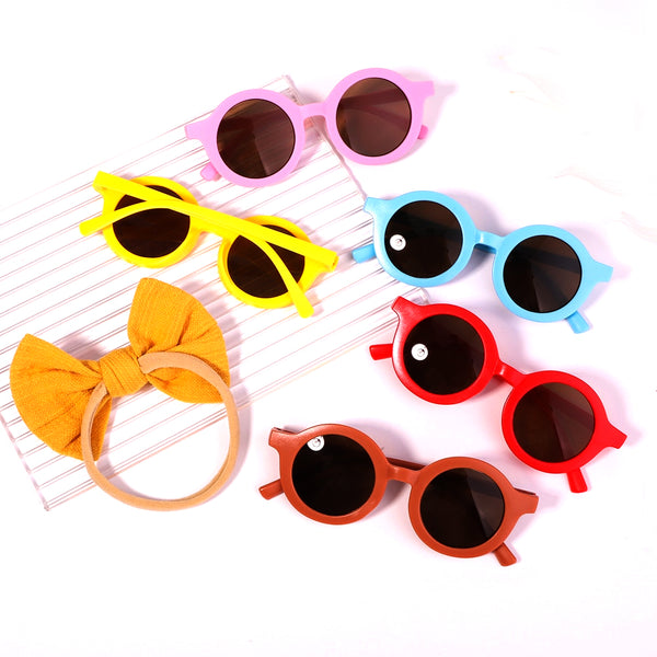 2Pcs/Pack Vintage Kids Summer Bows Headband Round Sunglasses Children Sun Glasses Protection Glasses Baby Hair Accessories