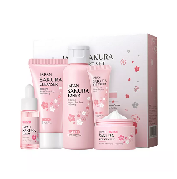 Face Skin Care Set Cleanser Sakura Essence Cream Moisturizing Whitening & Anti-Aging Toner Eye Cream Face Serum Eye Skin Care